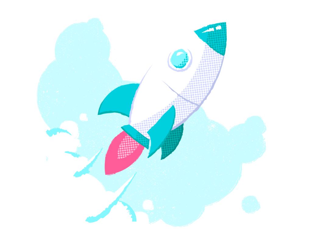 Illustration of rocket launching business growth and launch savings