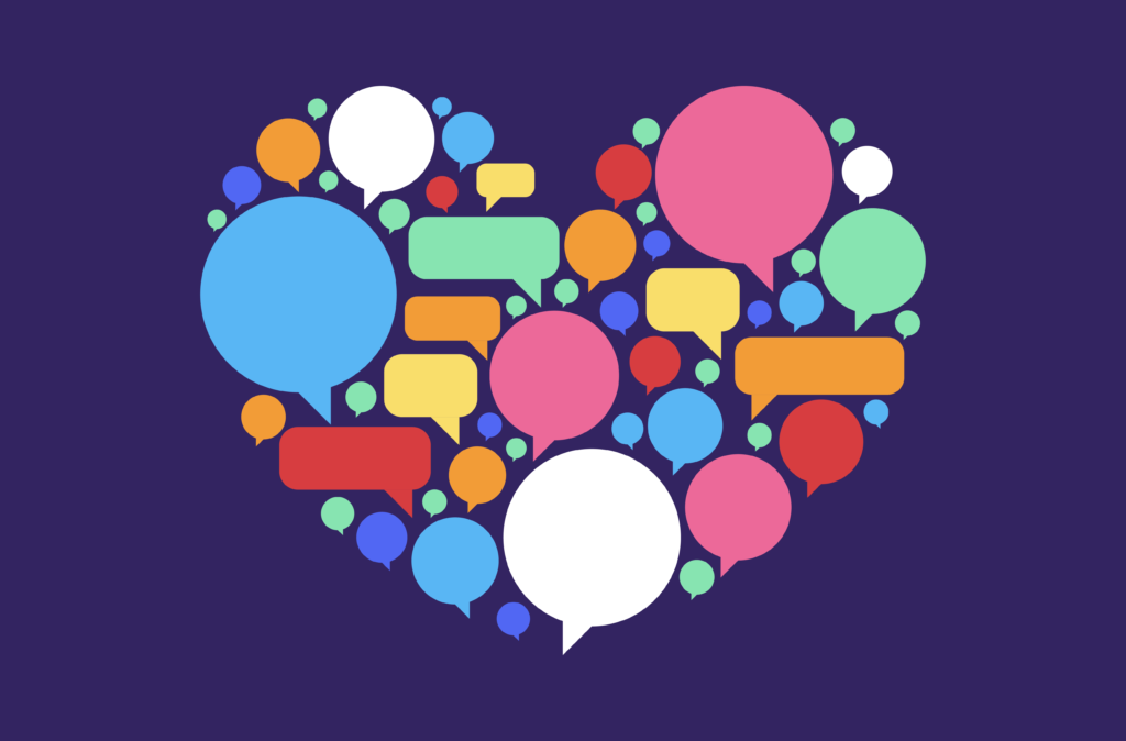 A heart made up of many smaller speech bubbles