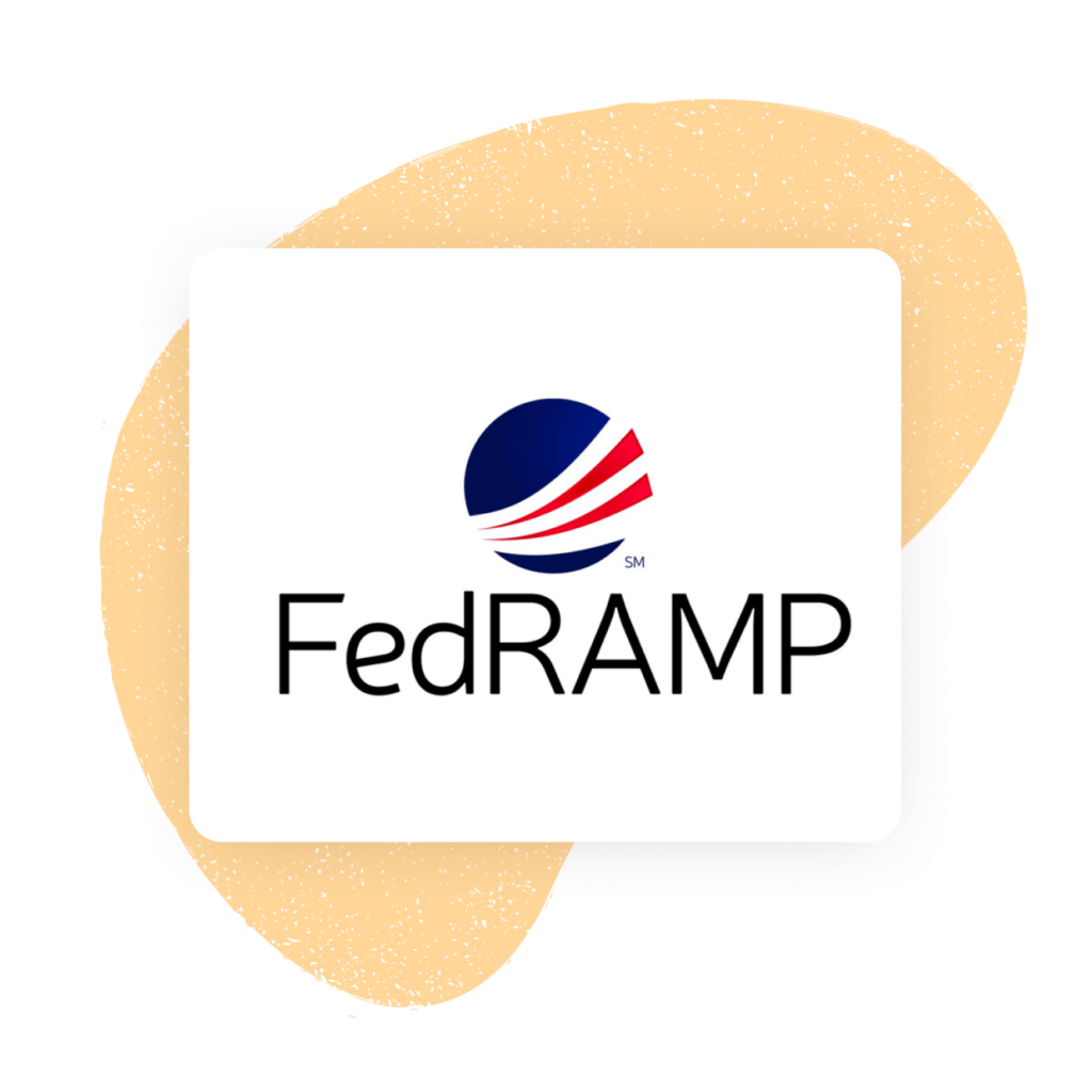 FedRAMP logo with abstract shape behind it