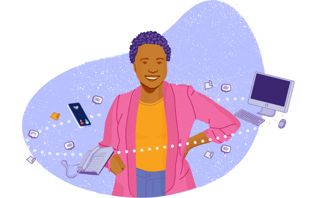 Illustration of a woman with communication devices
