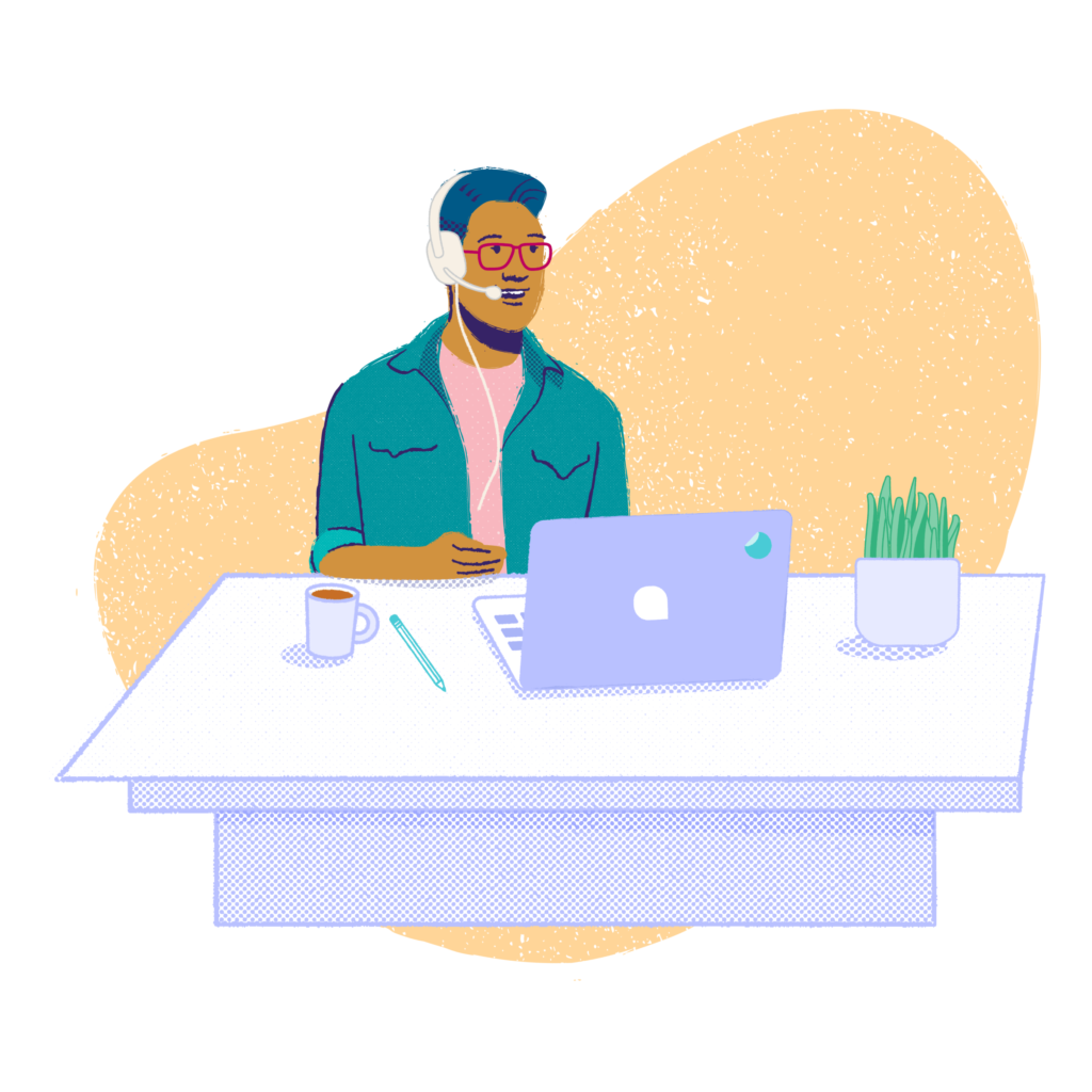 Call center agent at desk