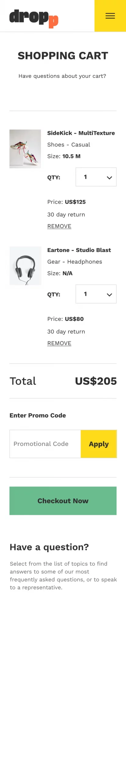 Checkout page for store website