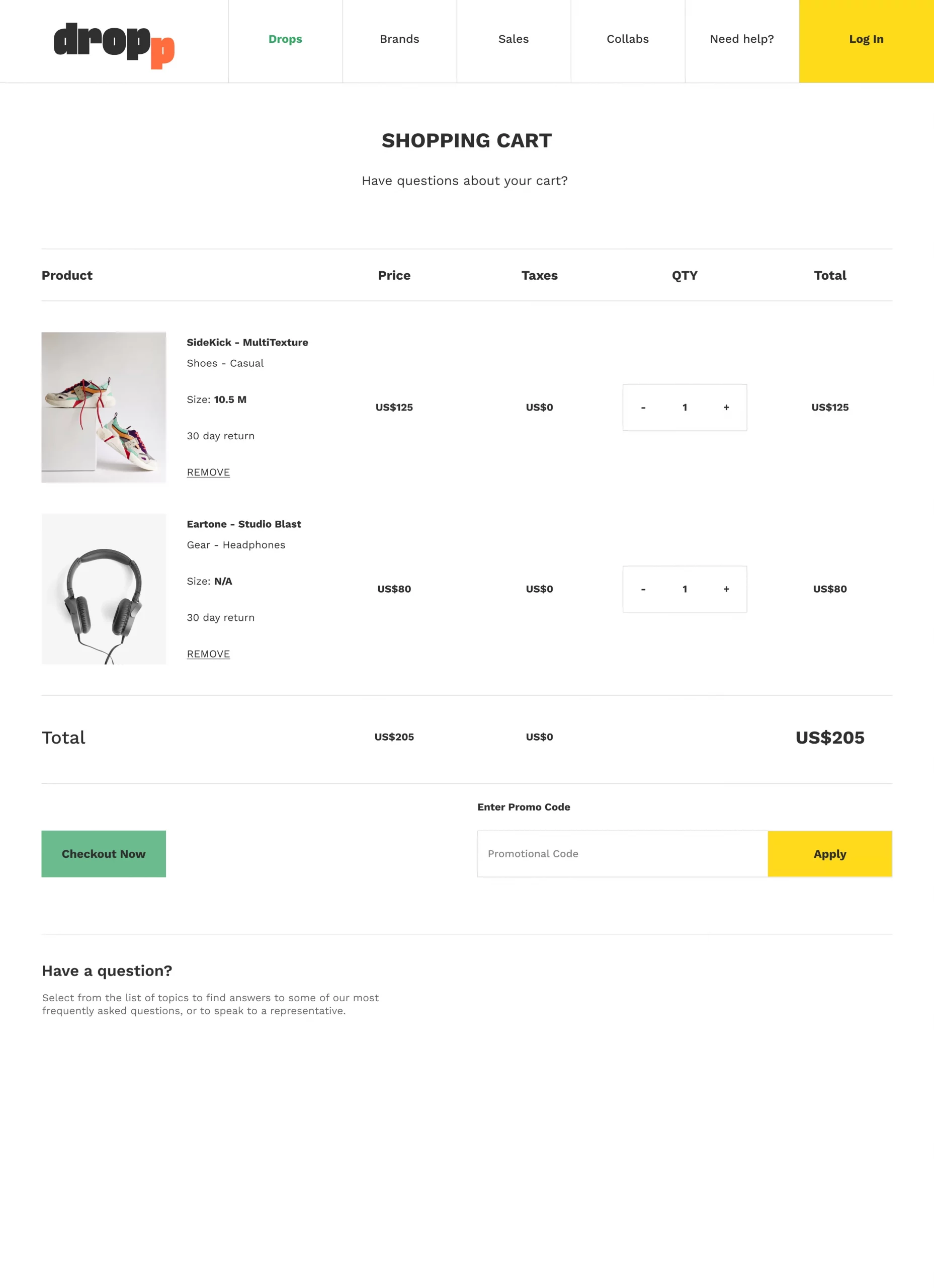 Checkout page for store website