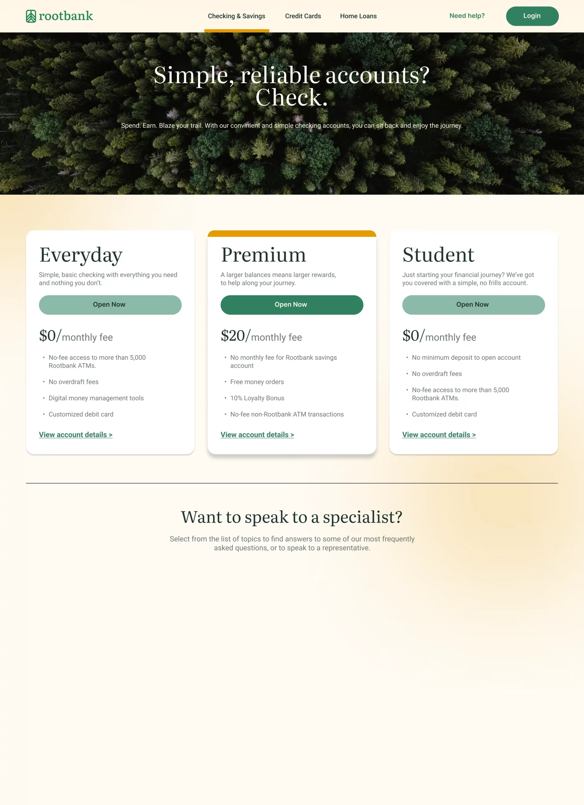Banking Checking Account Page