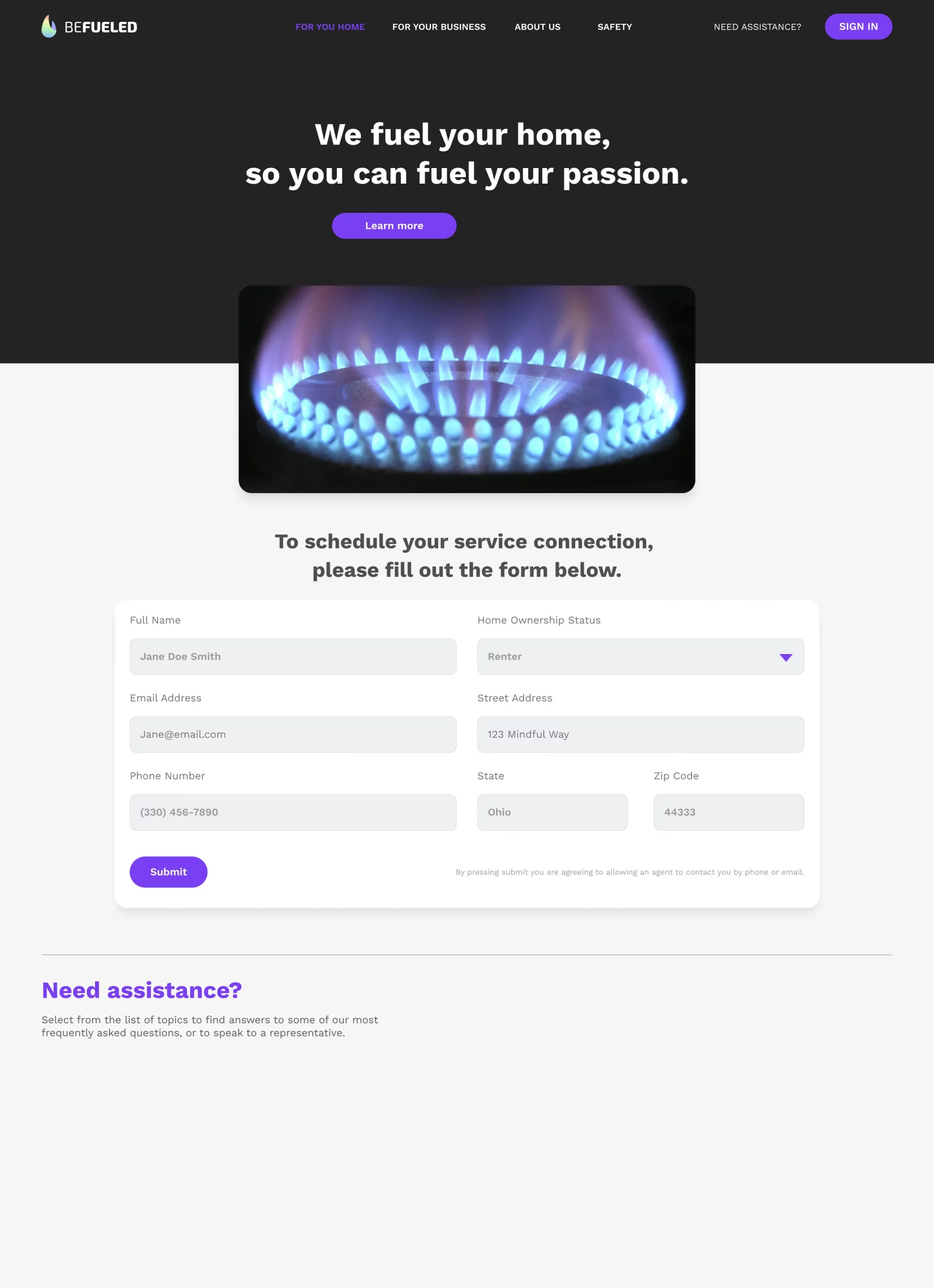 Natural gas install schedule web page