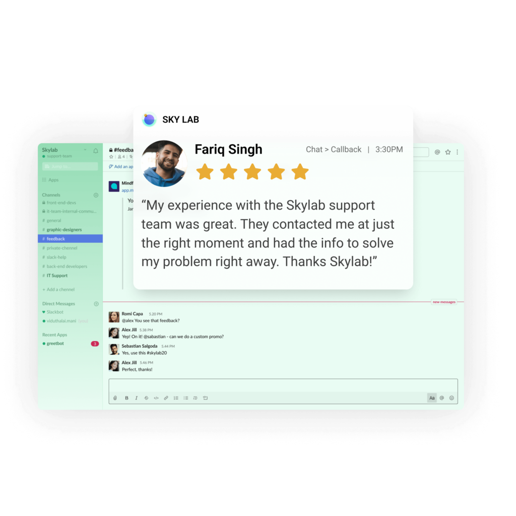 Image of agent feedback over Slack window