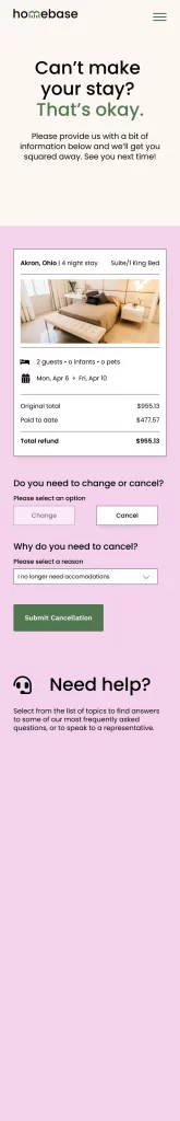 Hotel cancellation web page