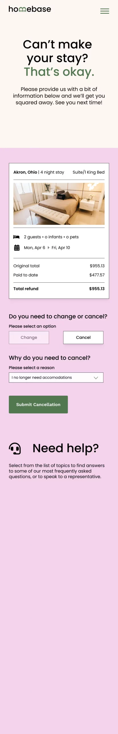 Hotel cancellation web page
