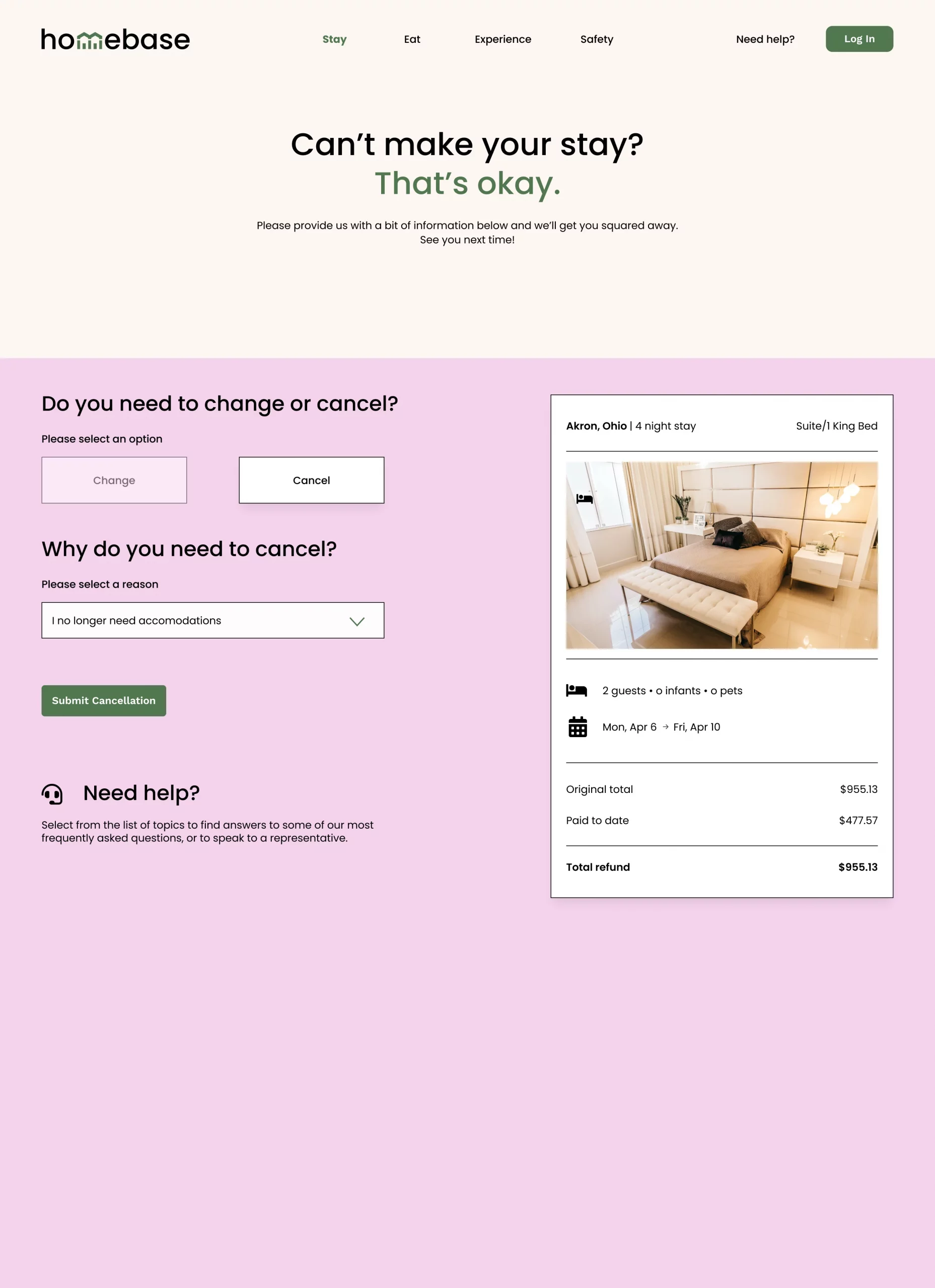 Hotel cancellation web page