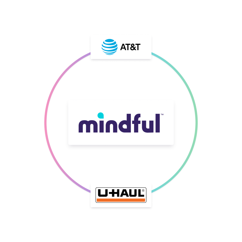Mindful, AT&T and Uhaul logo with a circle connecting them