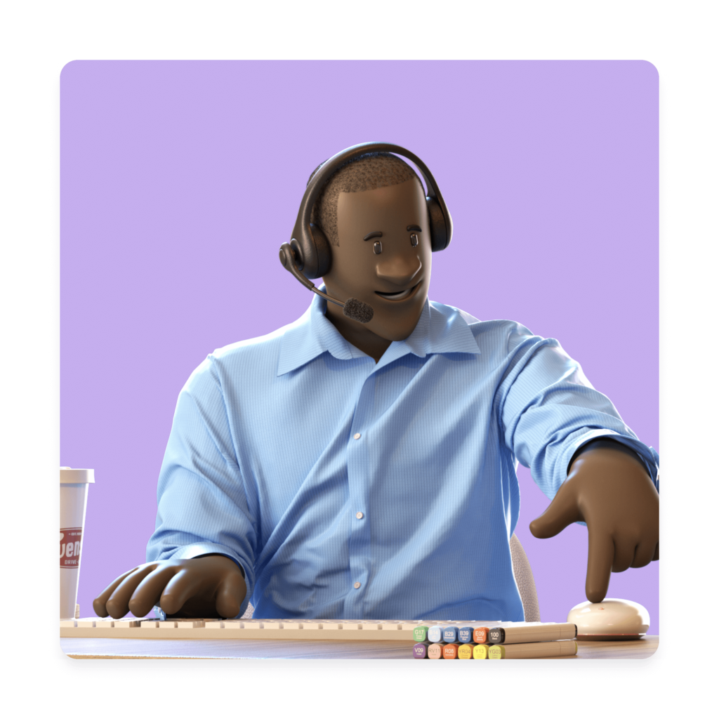 Image of a call center agent pressing a mouse button.