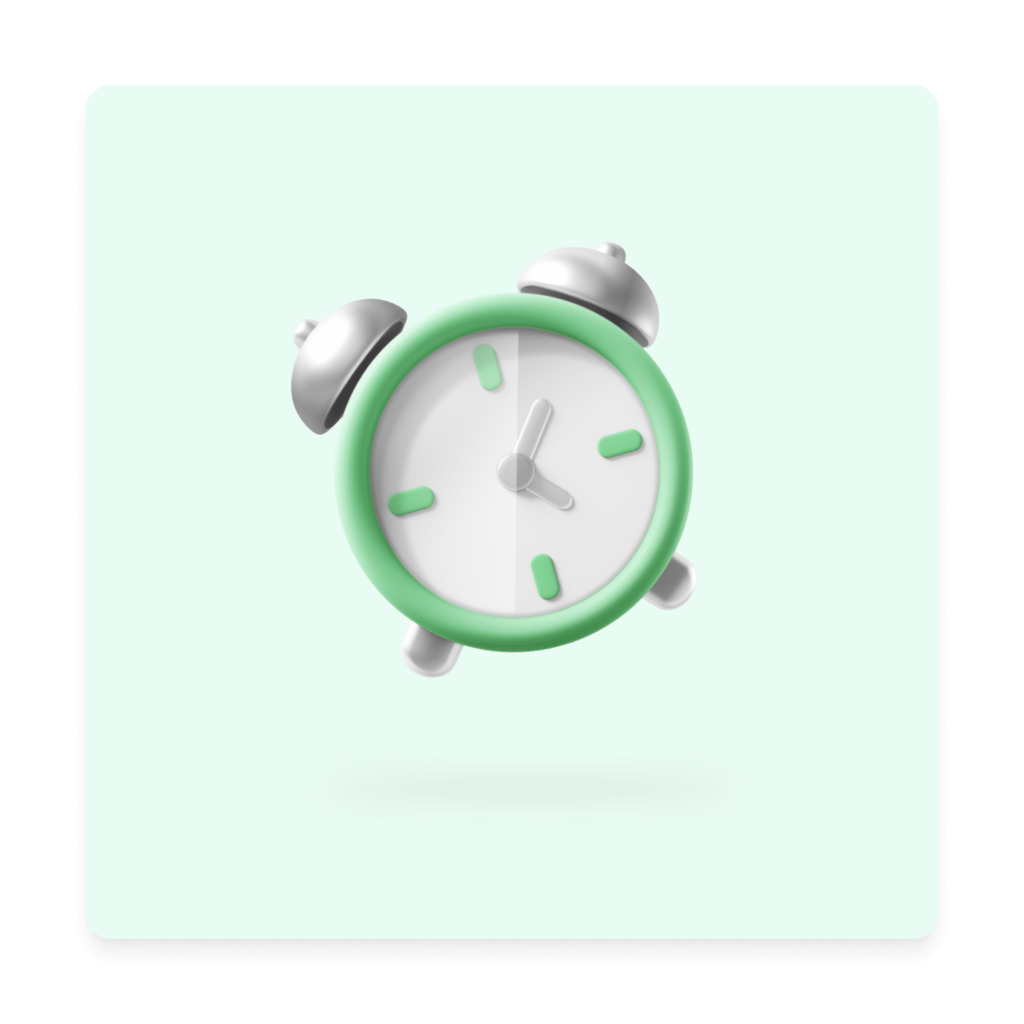 Image of 3d, green alarm clock.
