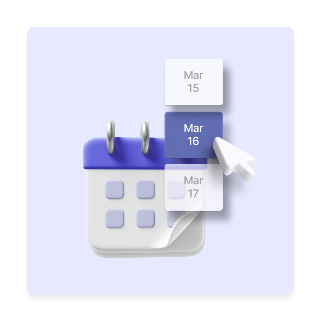 Image of a cursor selecting a date, with a calendar floating behind it.